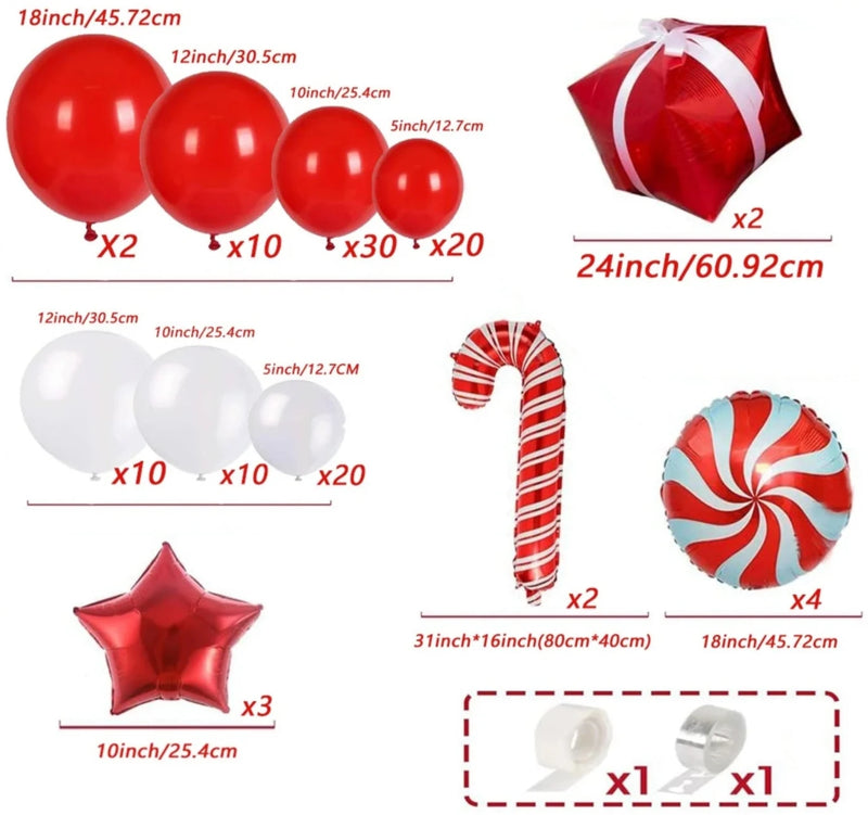 Kit de Balões de Natal 115 Peças – Balões de Estrela Vermelha e Bengala de Doces - Outlet do Cazé