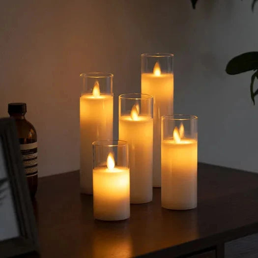 Kit de Velas LED com Vaso Acrílico – Decoração de Natal e Mesa Posta