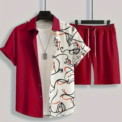 Conjunto Masculino Estampado Bicolor - Camisa e Bermuda - Outlet do Cazé