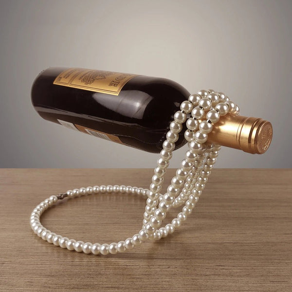 Suporte para Garrafa de Vinho com Colar de Pérolas - Luxo e Criatividade na Sua Decoração - Outlet do Cazé