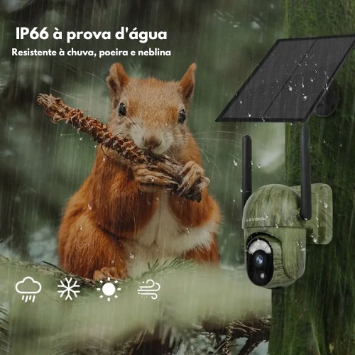 Câmera de Segurança Solar com Bateria Embutida, WiFi, Detecção de Humanos e Animais, IP66, 4MP - Outlet do Cazé