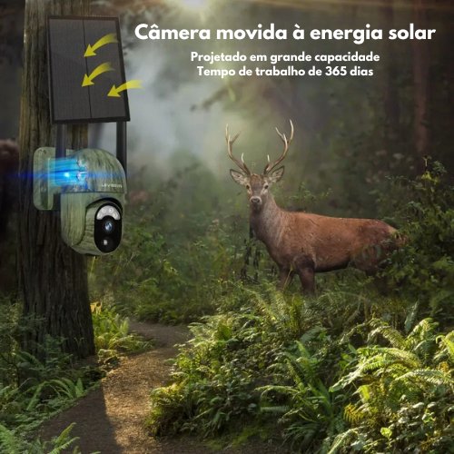 Câmera de Segurança Solar com Bateria Embutida, WiFi, Detecção de Humanos e Animais, IP66, 4MP - Outlet do Cazé