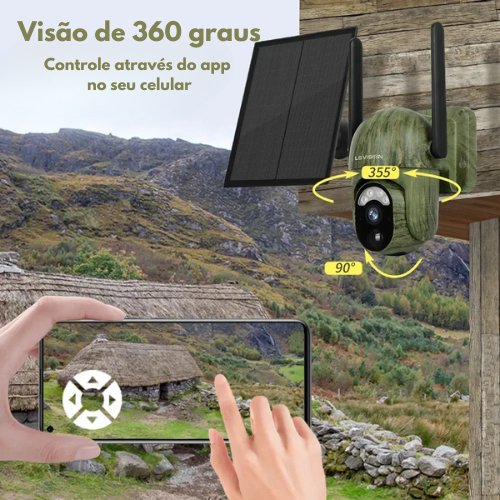 Câmera de Segurança Solar com Bateria Embutida, WiFi, Detecção de Humanos e Animais, IP66, 4MP - Outlet do Cazé