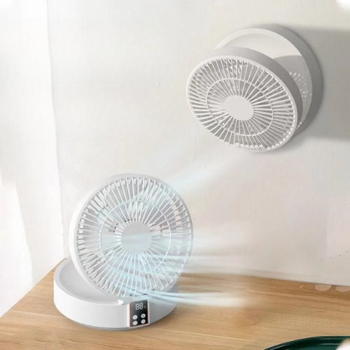 Ventilador Elétrico Dobrável com Controle Remoto - Portátil, Recarregável por USB, Luz Noturna - Ideal para Uso Doméstico e de Viagem - Outlet do Cazé