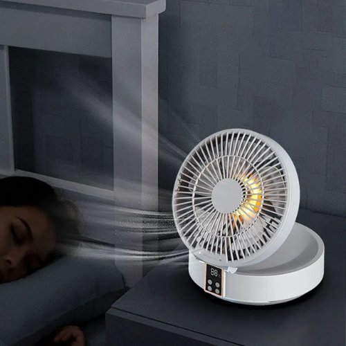 Ventilador Elétrico Dobrável com Controle Remoto - Portátil, Recarregável por USB, Luz Noturna - Ideal para Uso Doméstico e de Viagem - Outlet do Cazé