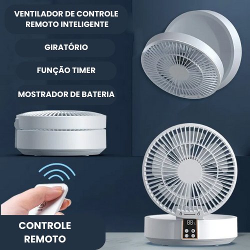 Ventilador Elétrico Dobrável com Controle Remoto - Portátil, Recarregável por USB, Luz Noturna - Ideal para Uso Doméstico e de Viagem - Outlet do Cazé