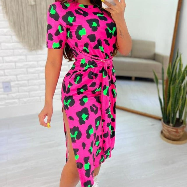 Vestido Longo com Fenda - Leopardo - Verão - Outlet do Cazé